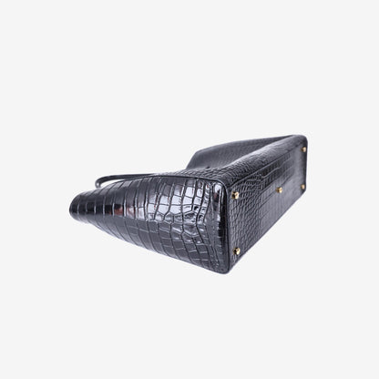 Chanel Large Crocodile-Embossed Tote Bag in Black Calfskin Leather with Gold Hardware