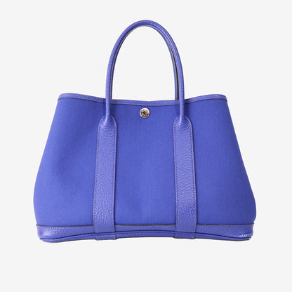 Hermès Garden Party 30 in Bleu Negonda Leather/Canvas with Palladium-Plated Hardware