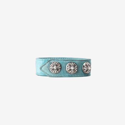 Chrome Hearts 3-Button Leather Bracelet in Tiffany Blue