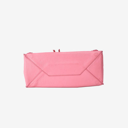 Balenciaga Papier Mini Glitter Distressed Lambskin Top Handle Crossbody Bag in Pink with Silver Hardware