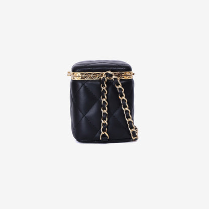 Chanel Lock Frame Vanity Case with Chain in Black Lambskin Leather with Gold Hardware