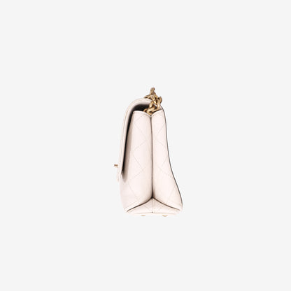 Chanel Small Stitched Flap Bag in White Grained Calfskin with Gold Hardware