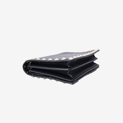 Valentino Garavani Rockstud Wallet on Chain in Black Calfskin Leather with Gold Hardware
