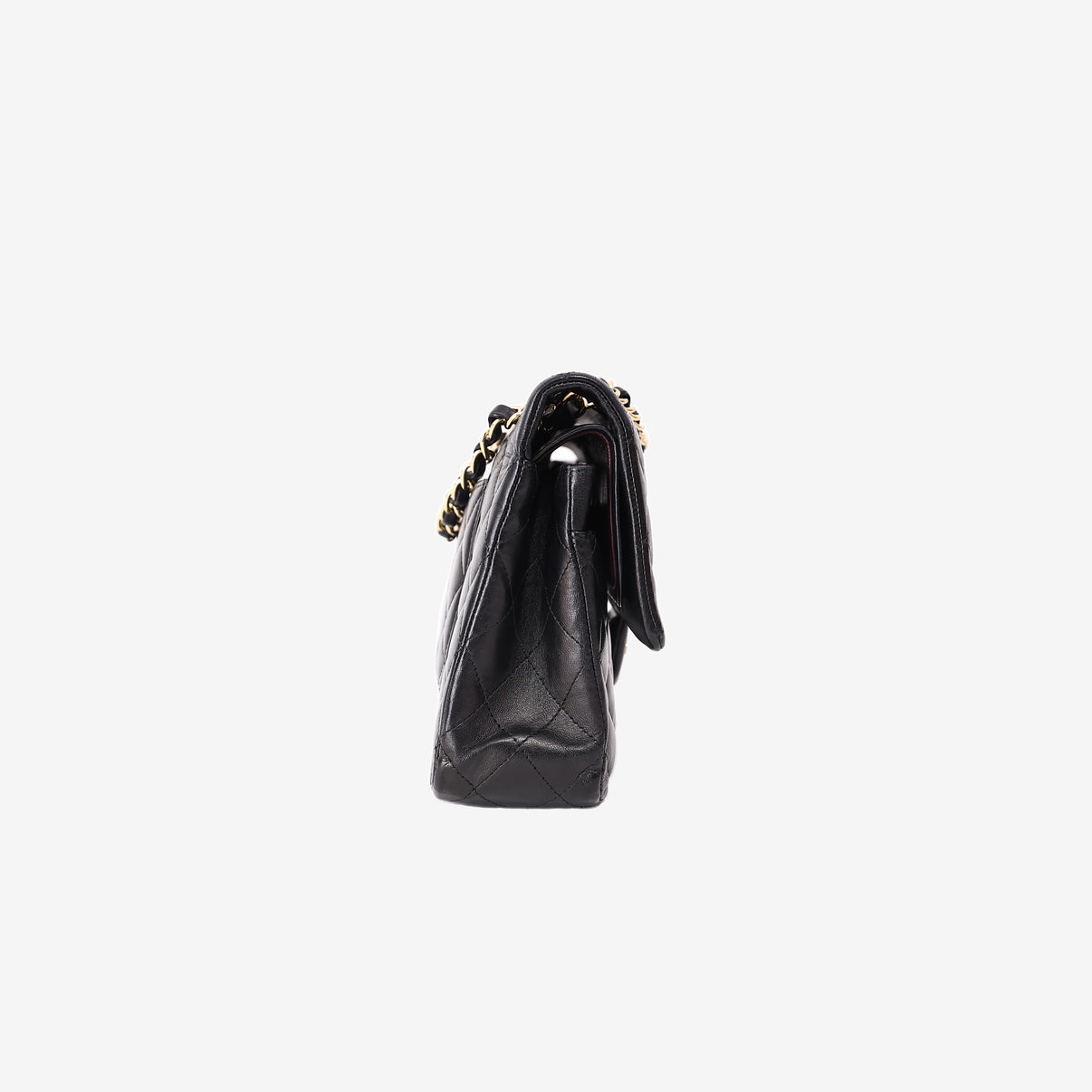 Chanel Classic Double Flap Bag in Black Lambskin Leather with Gold Hardware side view