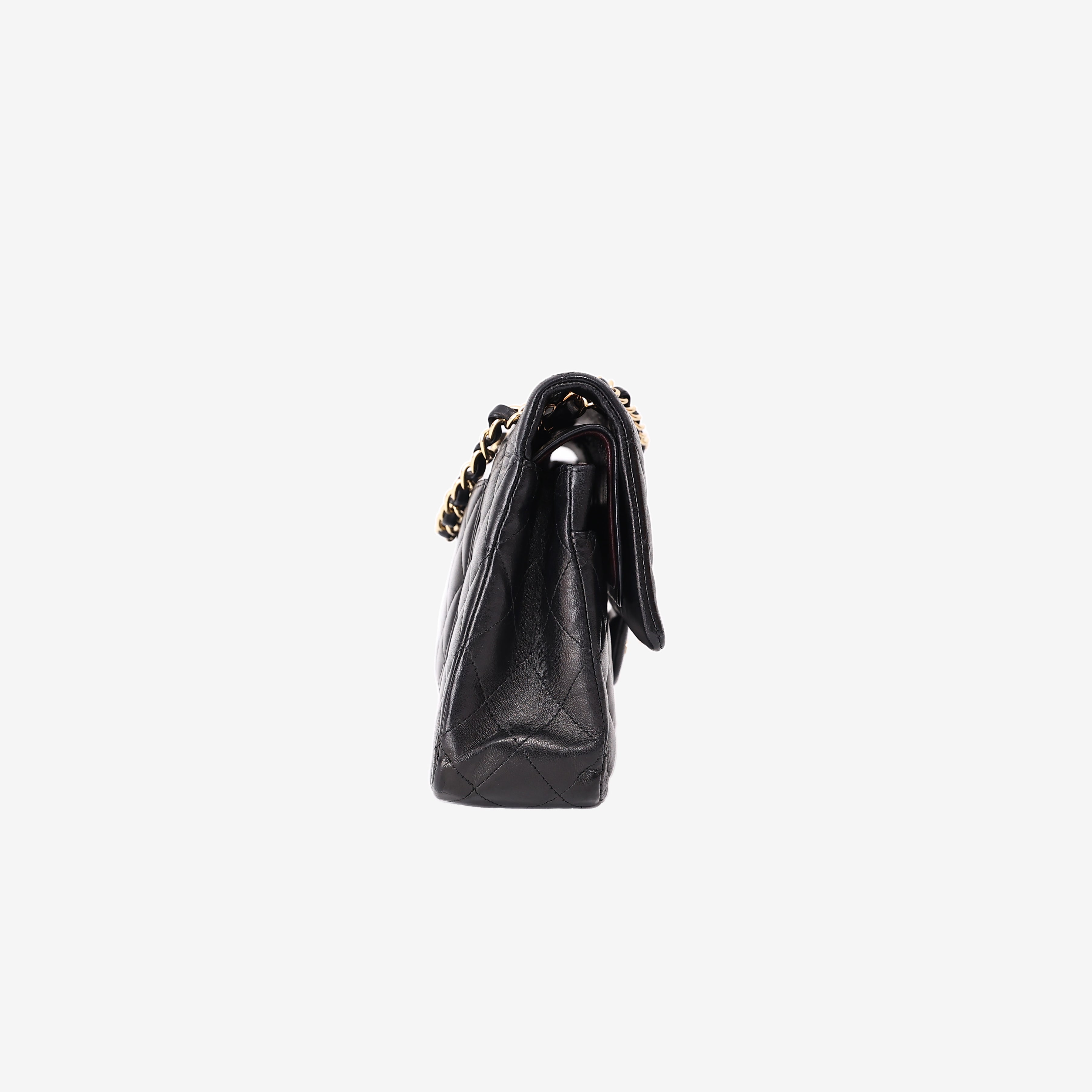 Chanel Classic Double Flap Bag in Black Lambskin Leather with Gold Hardware side view