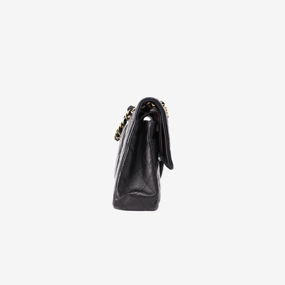 Chanel Classic Double Flap Bag in Black Lambskin Leather with Gold Hardware side view