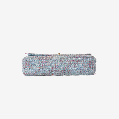 Chanel Classic Medium Double Flap Bag in Blue Tweed with Gold Hardware