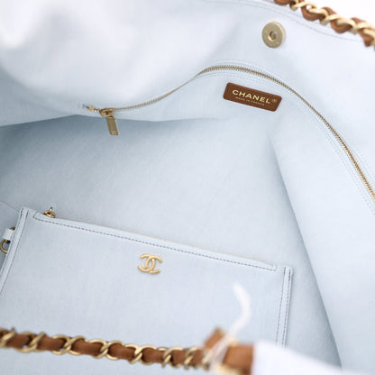 Chanel Coco Beach 2026 Denim Quilted Tote Bag with Brown Leather CC (Contact to Enquire)