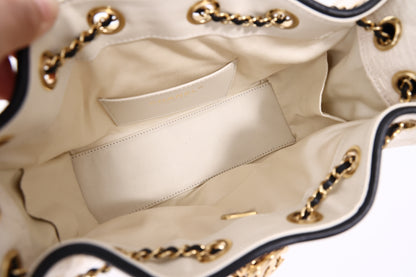 Chanel 25 Mini Hobo Bag in Ecru Quilted Canvas/Black Calfskin with Gold Hardware
