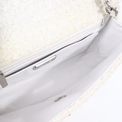 *EXCELLENT* Chanel Tweed Beaded Mini Rectangular Flap Bag in White Tweed with Palladium Hardware