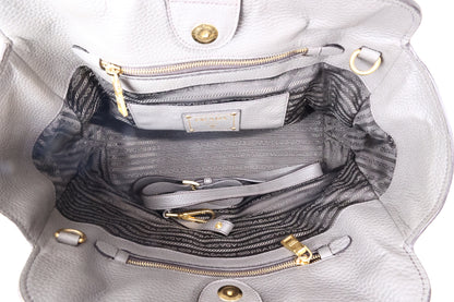 Prada Vitello Daino Leather Top Handle Tote Bag in Grafite Calfskin Leather with Shoulder Strap