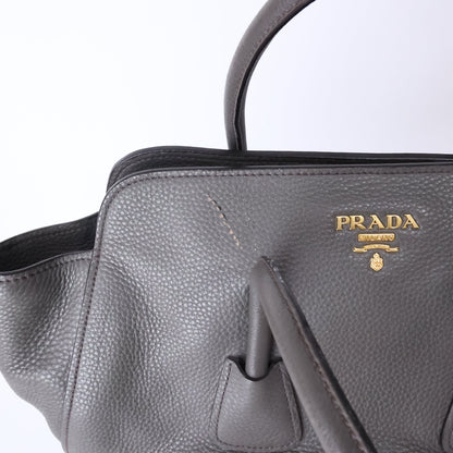 Prada Vitello Daino Leather Top Handle Tote Bag in Grafite Calfskin Leather with Shoulder Strap