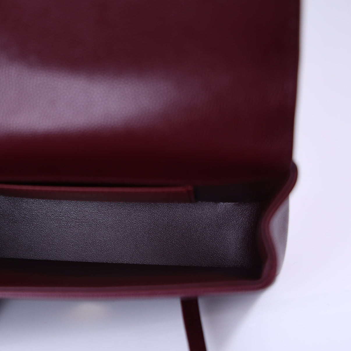 Chanel 26P Preppy Flap Mini in Dark Burgundy Calfskin Leather with Gold Hardware interior view