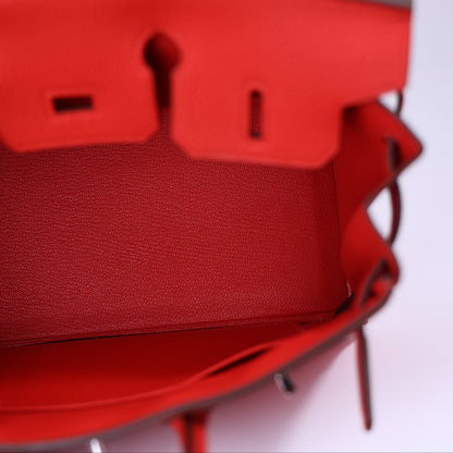 Hermès Birkin 25 in Rouge de Cœur Togo Leather with Palladium Hardware interior view