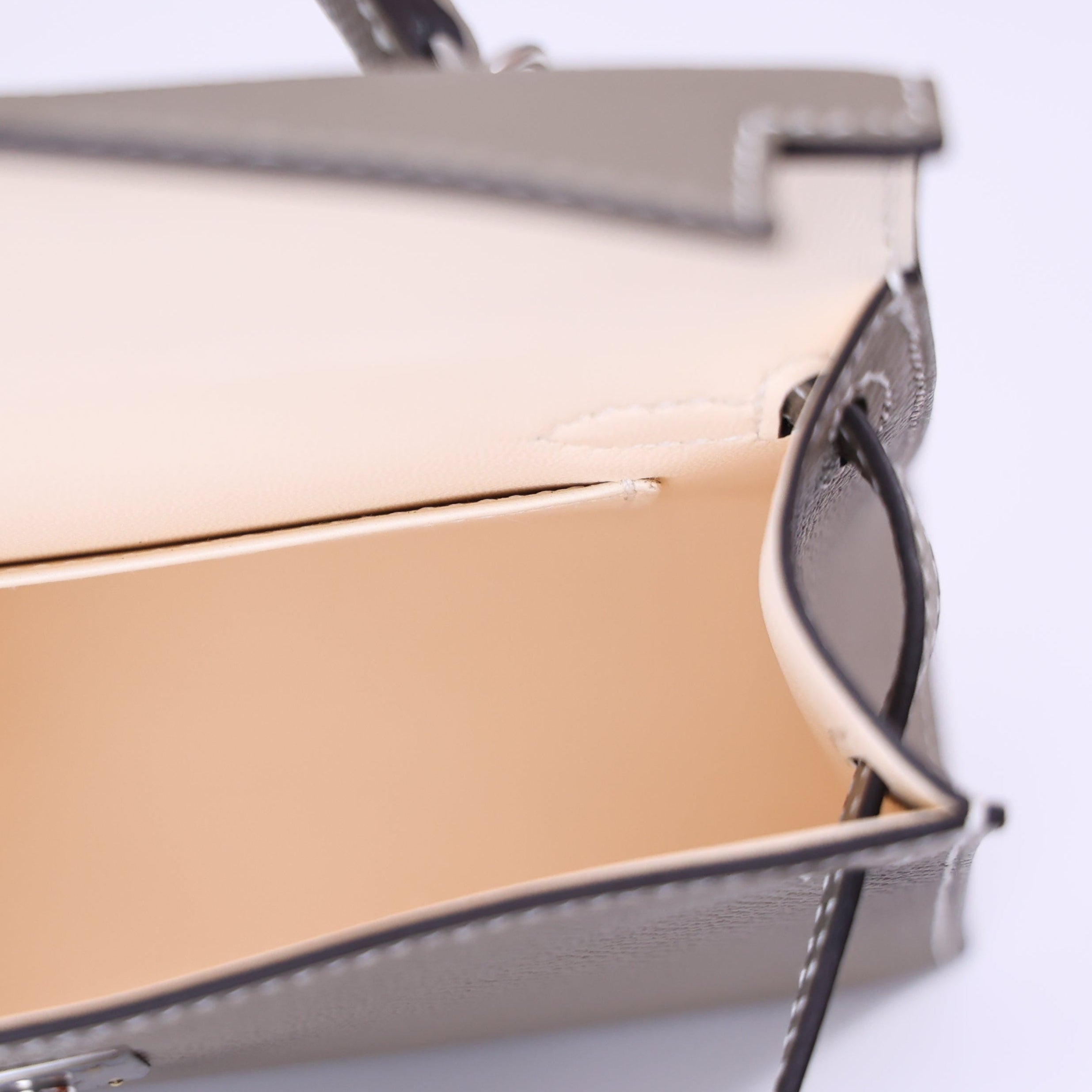 Hermès Mini Kelly 20 in Gris Foncé Epsom Leather with Palladium Hardware interior view