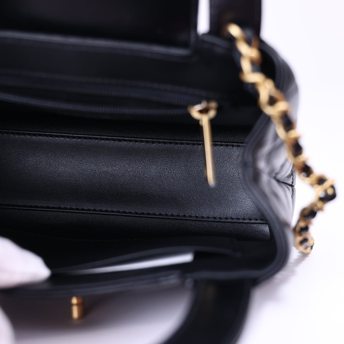 Chanel Kelly Nano Bag in Black Calfskin Leather with Gold Hardware interior view