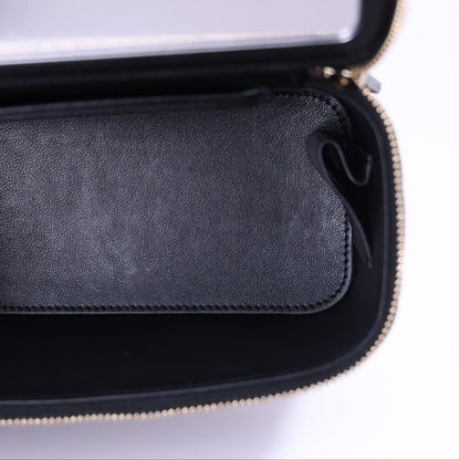 Chanel Vanity Case with Top Handle in Black Lambskin Leather with Gold Hardware interior view