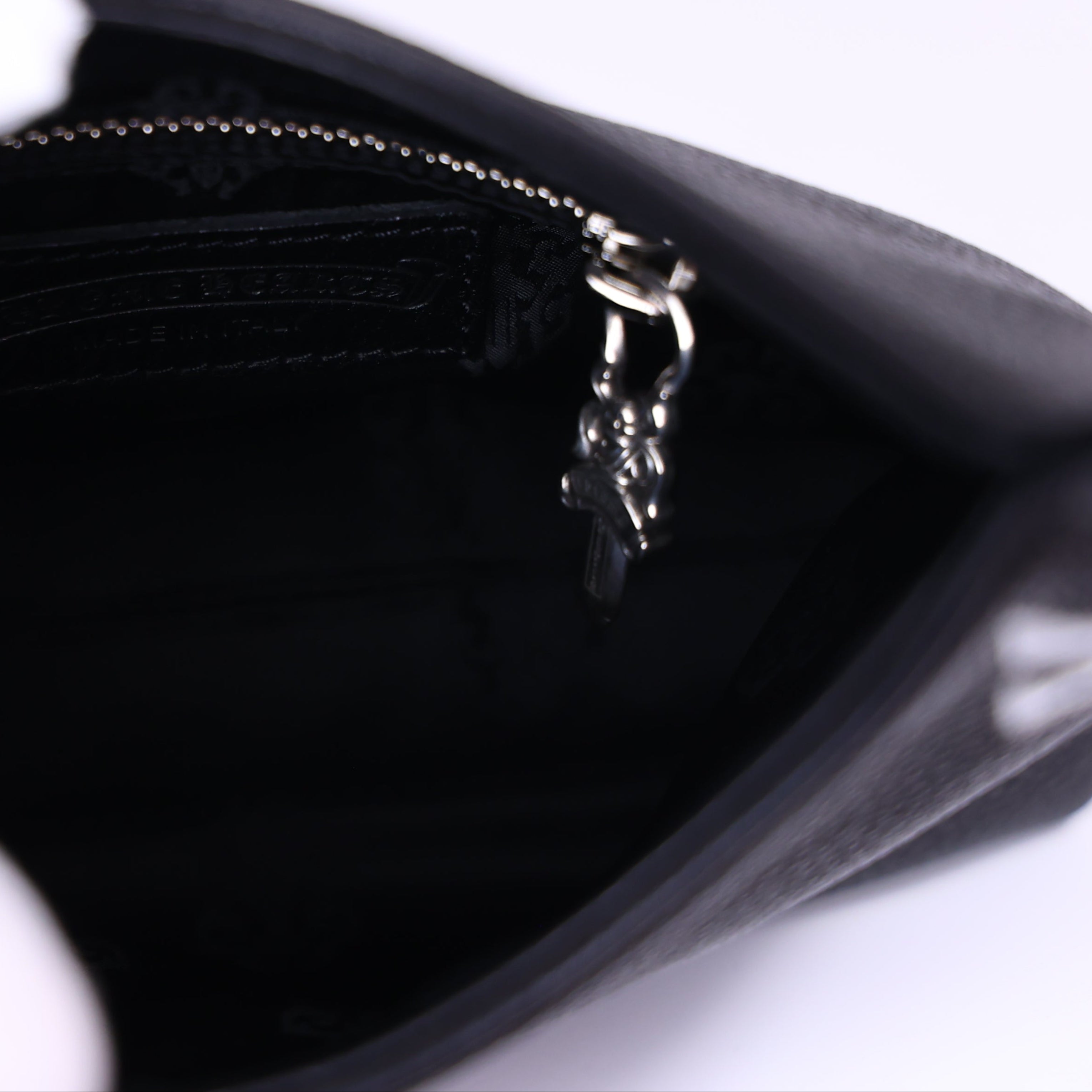 Chrome Hearts Viv Dagger Shoulder Bag in Black Calf Leather with Silver Hardware interior view