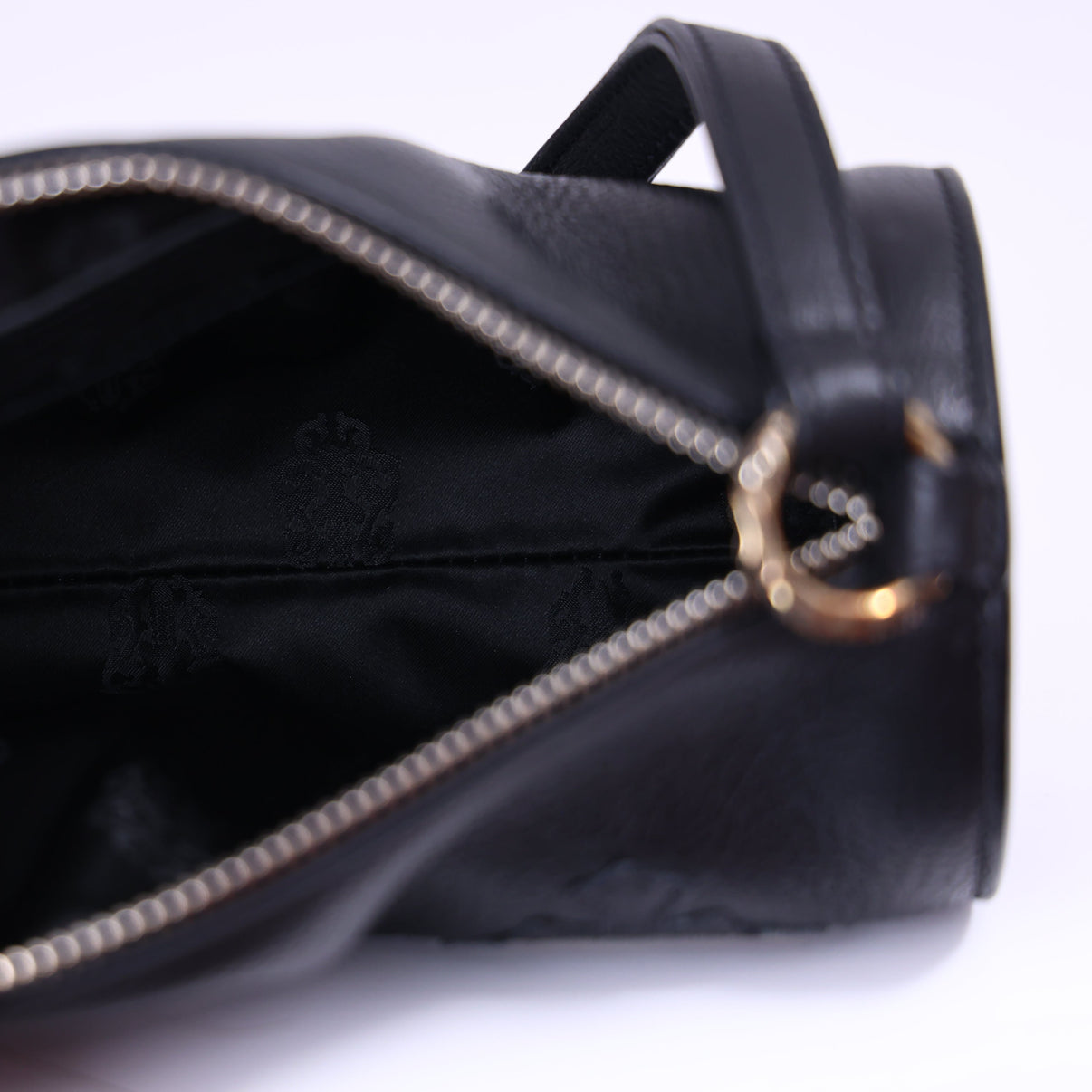 Chrome Hearts Grinds Cemetery Cross Tube Bag in Black Calfskin In Silver Hardware interior view