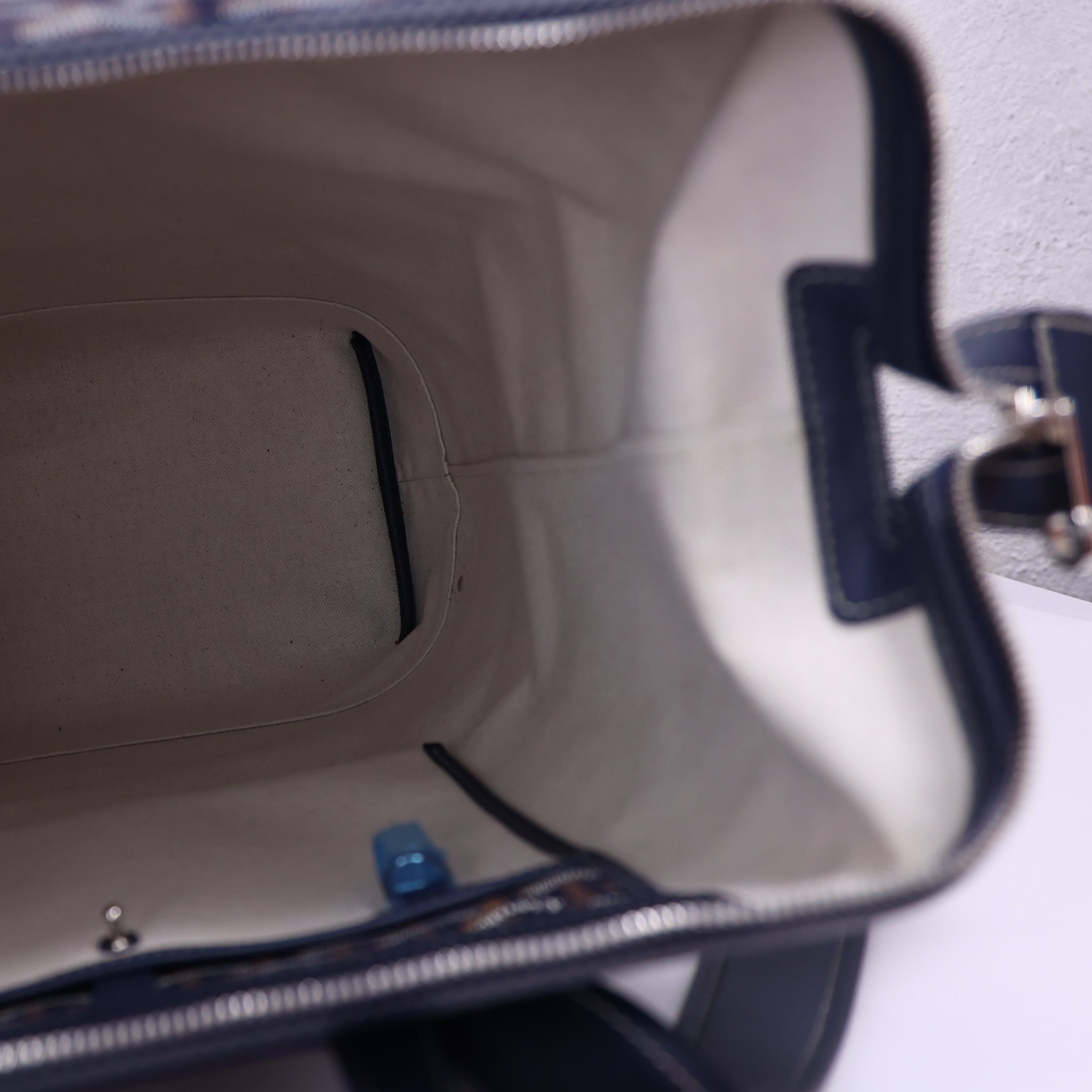Goyard Cisalpin Backpack in Navy Goyardine Canvas with Palladium Hardware interior view