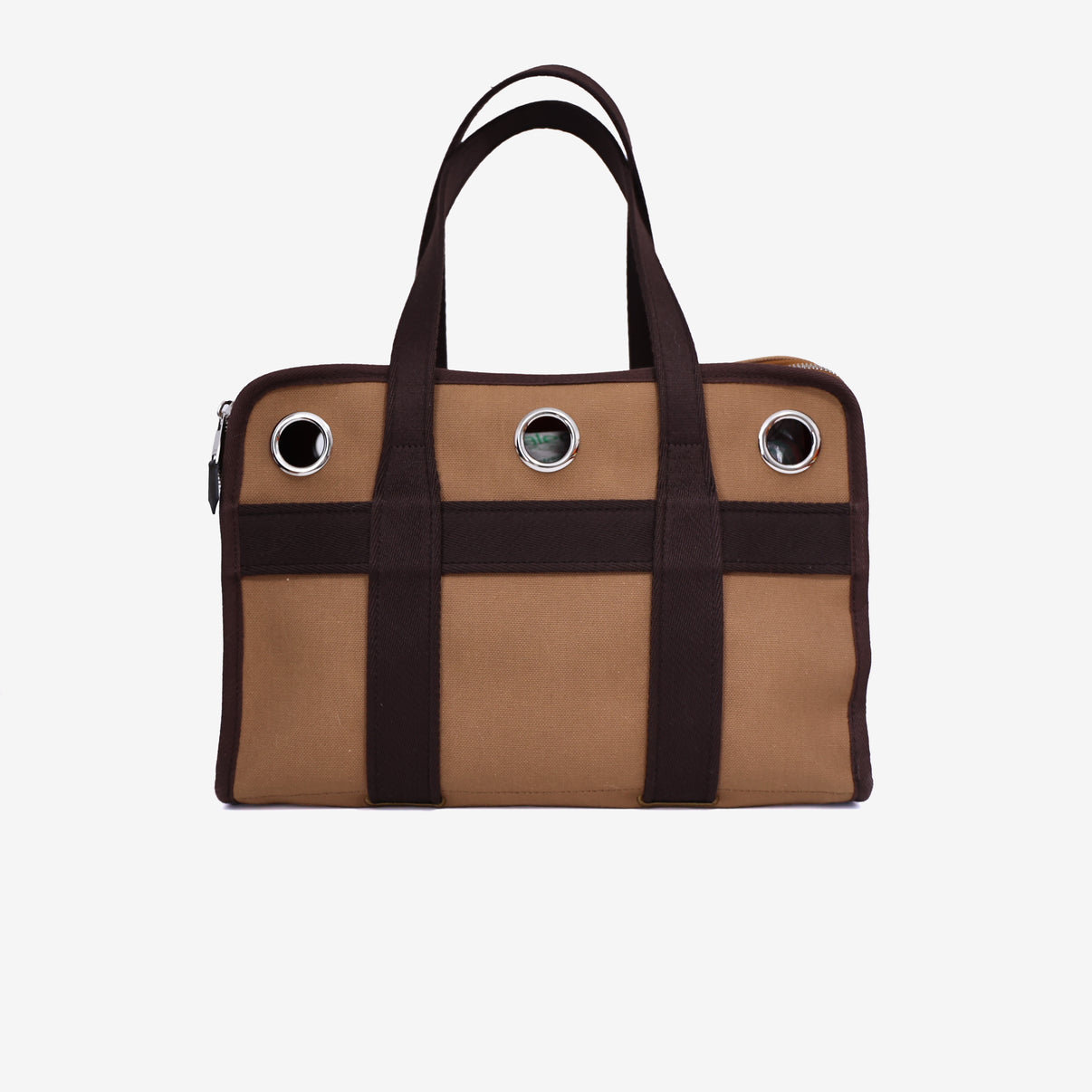 Hermès Dog Carrying Bag in Fauve/Feu Canvas Leather with Palladium Hardware back view