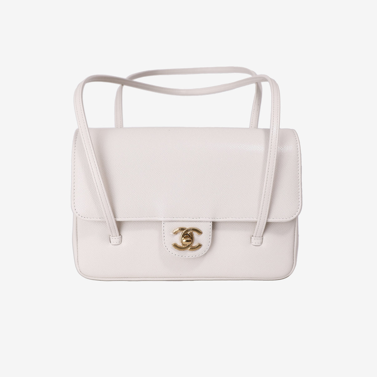 Chanel 26P Preppy Flap Bag Small in White Calfskin Leather with Gold Hardware front view