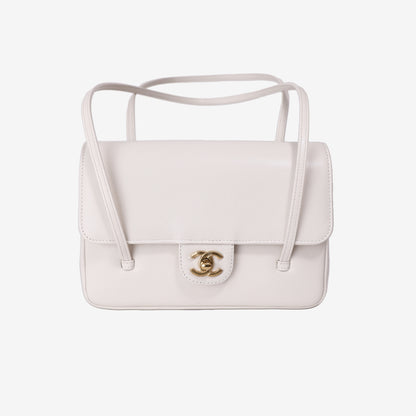 Chanel 26P Preppy Flap Bag Small in White Calfskin Leather with Gold Hardware front view
