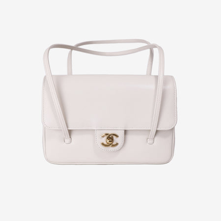 Chanel 26P Preppy Flap Bag Small in White Calfskin Leather with Gold Hardware front view