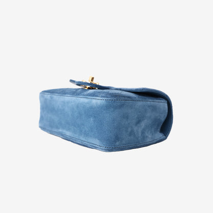 Chanel 26B Mini “Souplissimo” Flap Bag in Blue Suede with Gold Hardware
