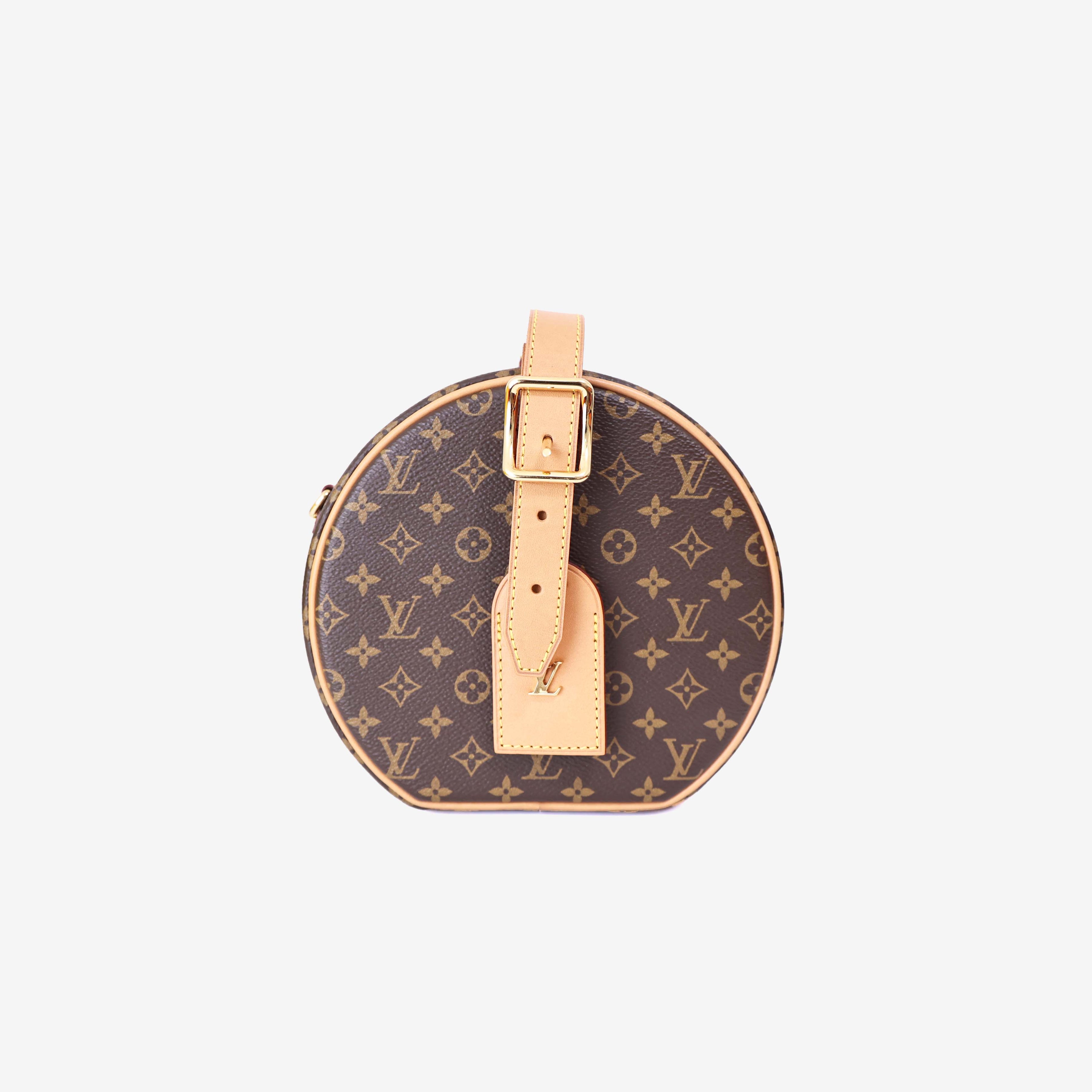 Louis Vuitton Petite Boîte Chapeau in Brown Monogram Canvas with Gold Hardware front view