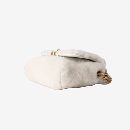 Chanel Shearling Flap Bag in Ecru Shearling/Lambskin Leather with Gold Hardware