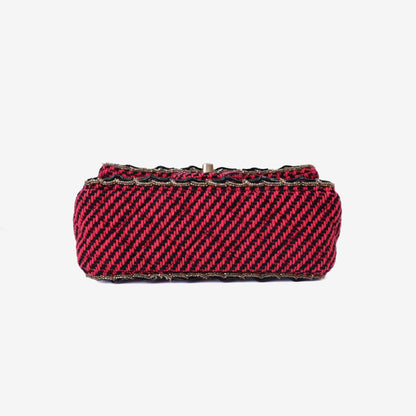 Chanel Classic Single Flap Mini Bag in Multicolour Braided Quilted Wool and Beaded Trim with Gold Hardware bottom view
