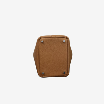 Hermès Picotin Lock 18 in Brown Taurillon Clemence Leather with Ostrich Handles and Gold Hardware