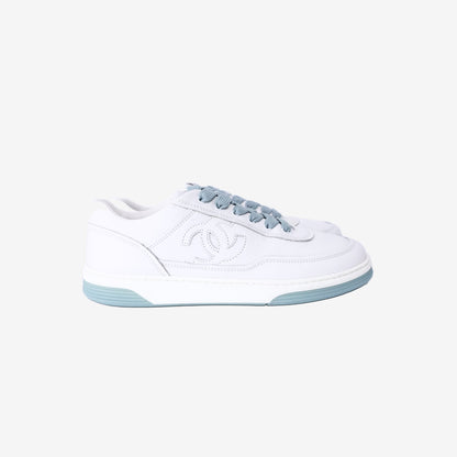 Chanel CC Sneakers in White Calfskin Leather (Size 37.5)