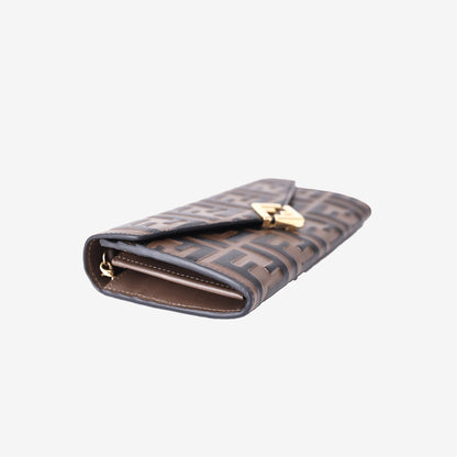 Fendi FF Diamonds Continental Wallet on Chain in Brown/Black Calfskin Leather with Gold Hardware