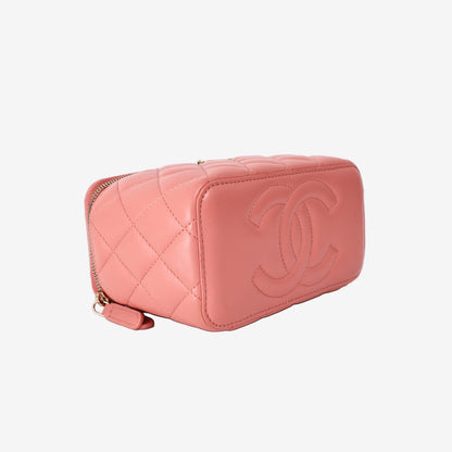 Chanel Quilted Top Handle Vanity Case in Pink Lambskin with Gold Hardware