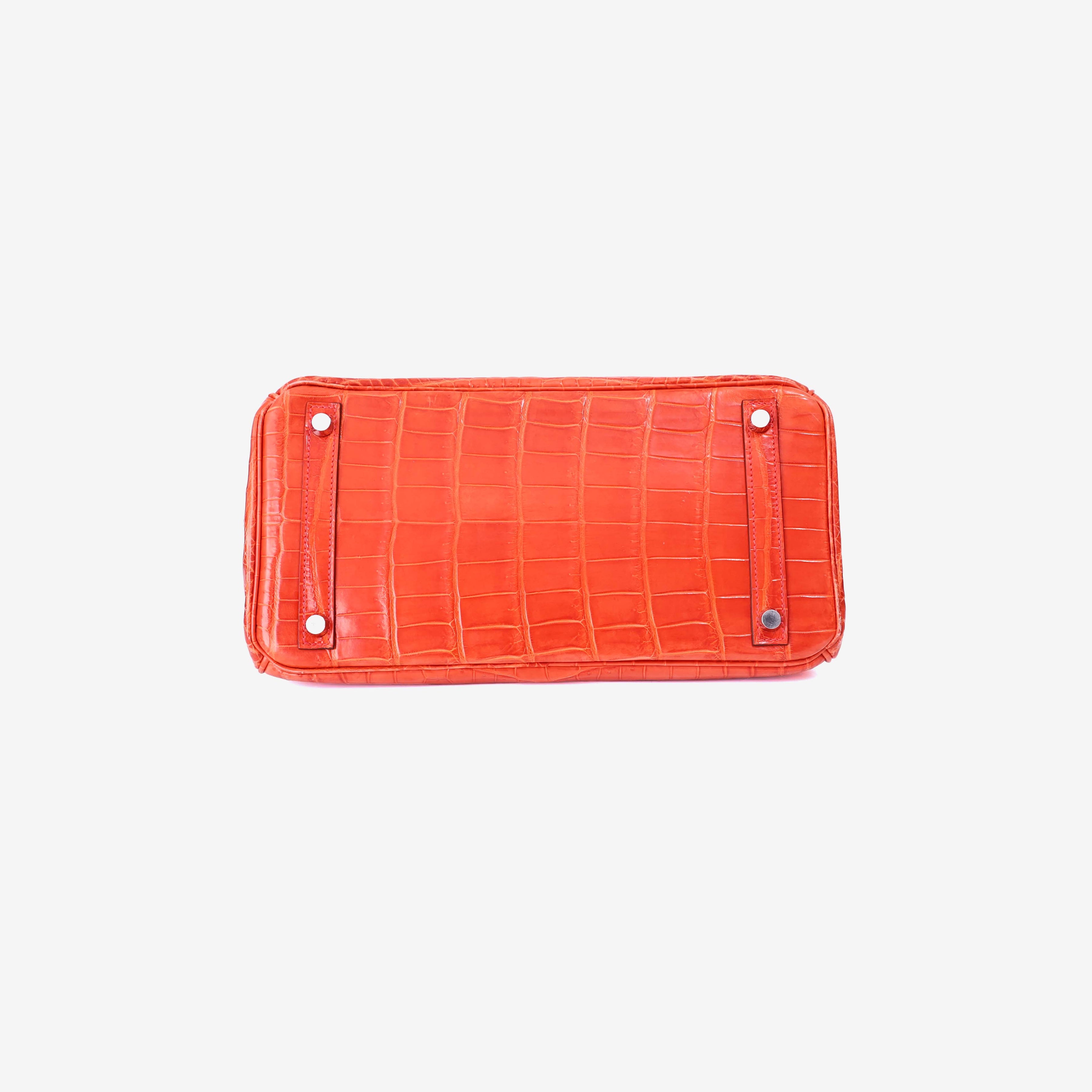 Hermès Birkin 30 in Rouge Crocodile Leather with Palladium Hardware bottom view