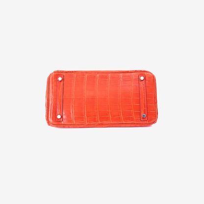 Hermès Birkin 30 in Rouge Crocodile Leather with Palladium Hardware bottom view