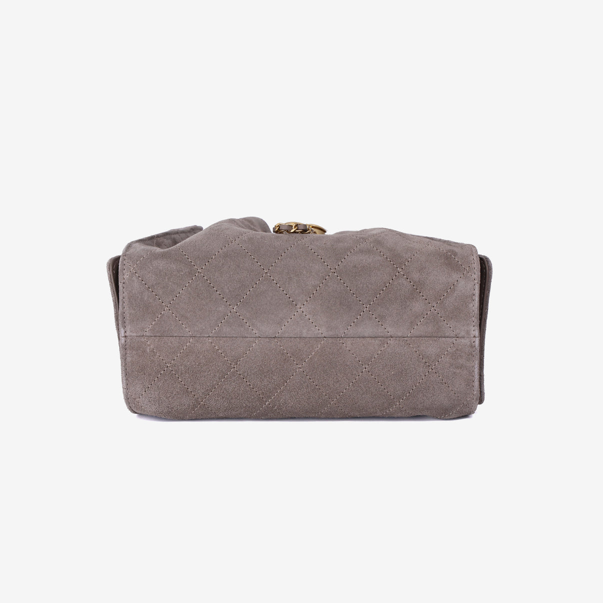 Chanel 25 Small Handbag in Dark Grey Suede with Gold Hardware bottom view