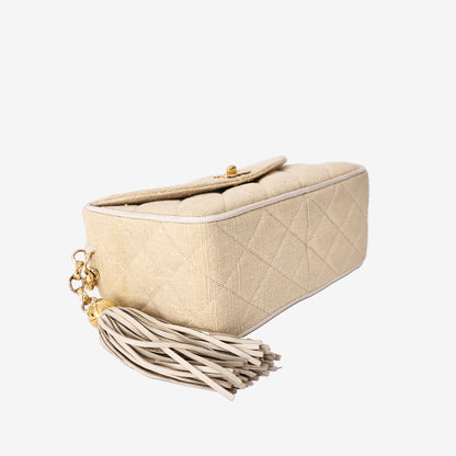 Chanel Classic Crossbody Bag in Beige Quilted Canvas with Gold Hardware