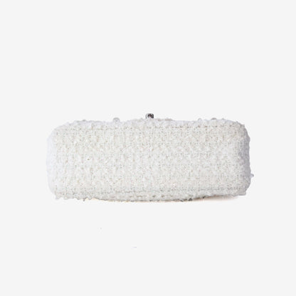 *EXCELLENT* Chanel Tweed Beaded Mini Rectangular Flap Bag in White Tweed with Palladium Hardware