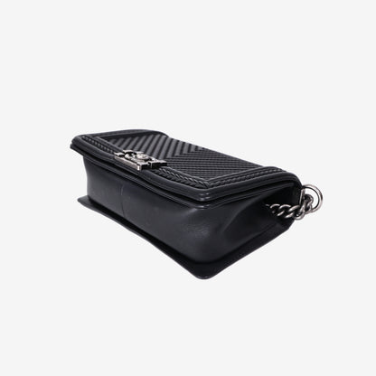 Chanel New Medium Boy Bag in Black Chevron Lambskin Leather with Silver Hardware