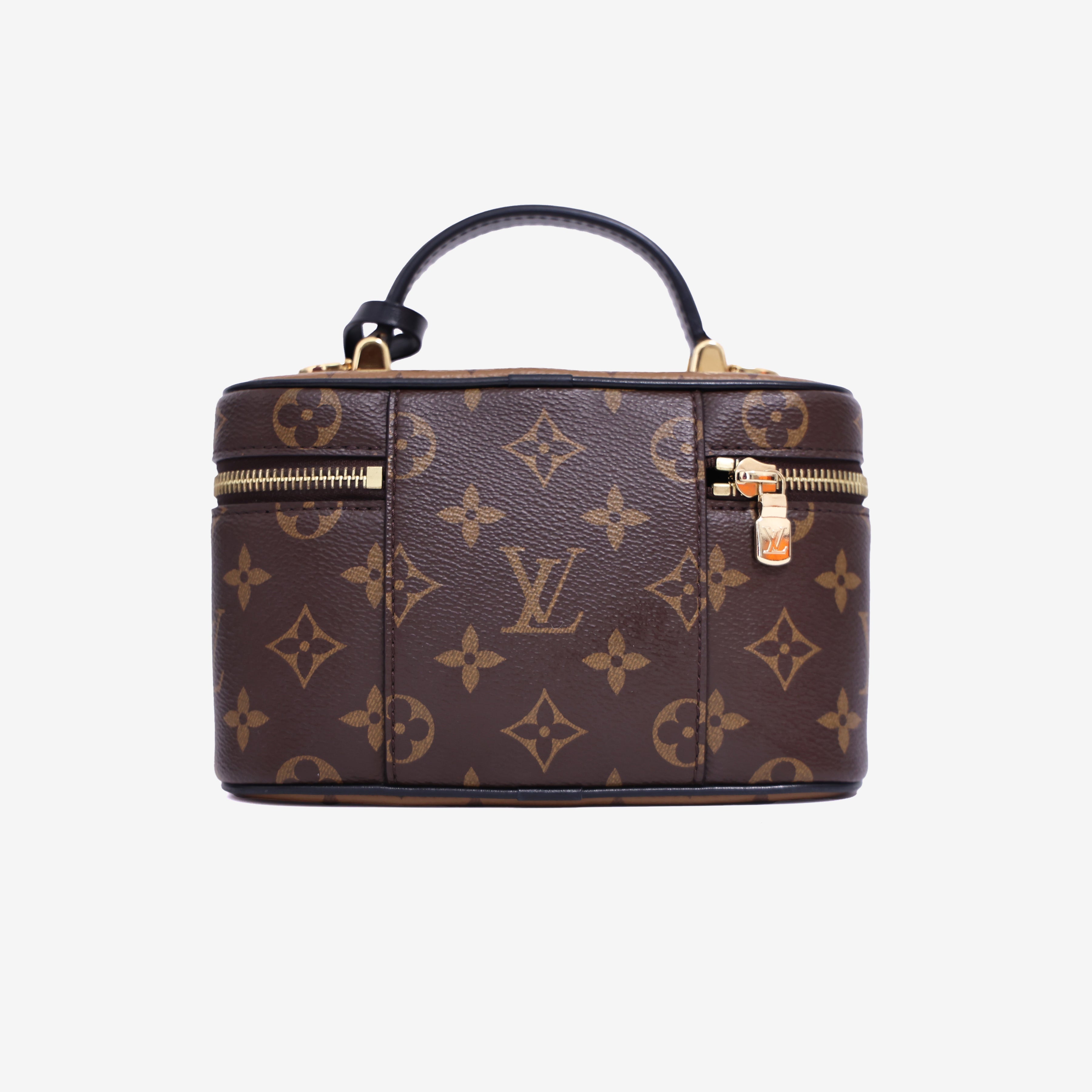 Louis Vuitton Vanity Chaine Pouch Bag in Brown Monogram Reverse Canvas with Gold Hardware back view
