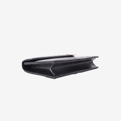 Saint Laurent Cassandre Envelope Chain Wallet in Black Grained Calfskin Leather