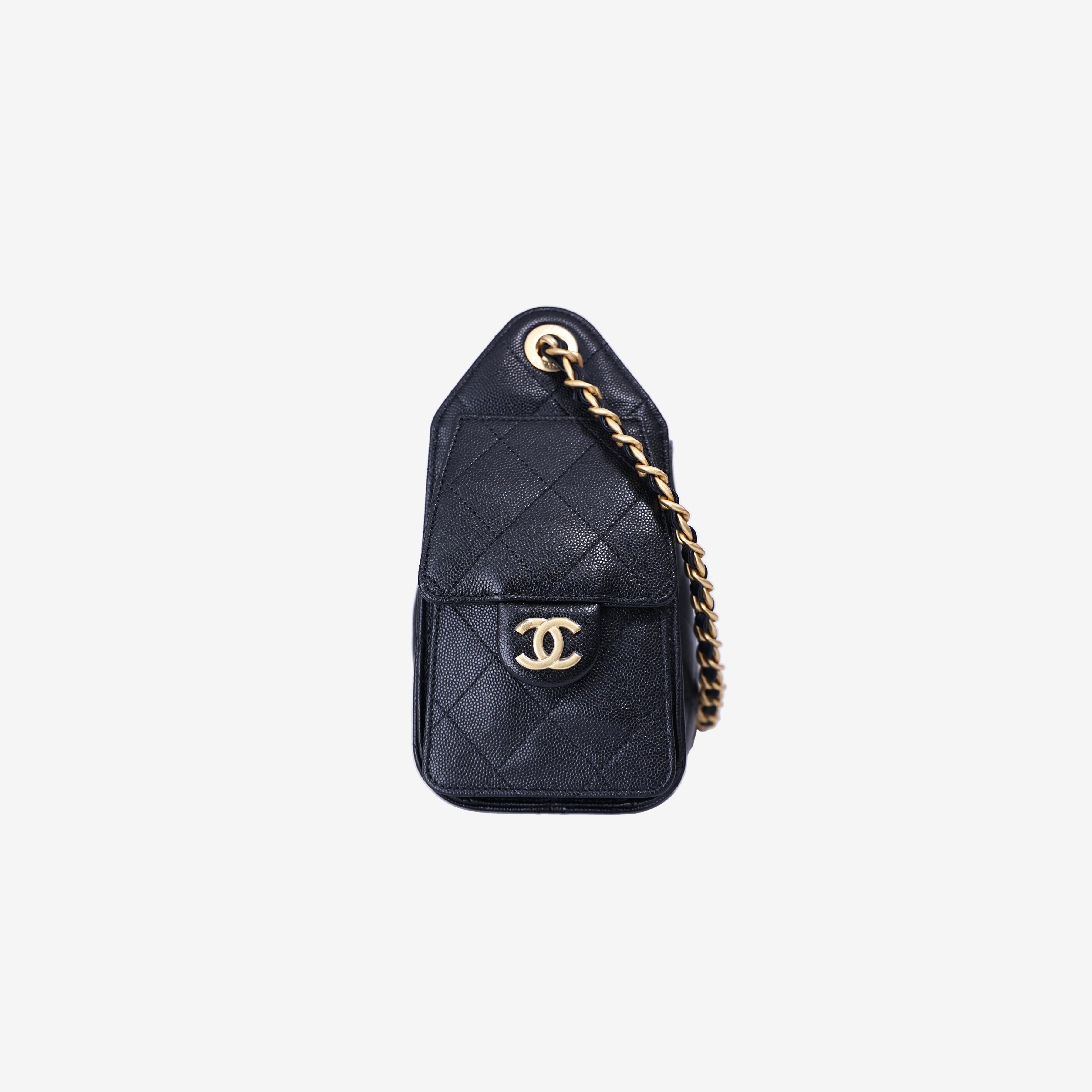 Chanel 25 Mini Hobo Bag in Black Calfskin Leather with Gold Hardware side view