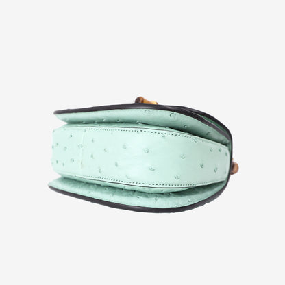 Gucci Bamboo 1947 Mini Bag in Green Ostrich Leather with Gold Hardware