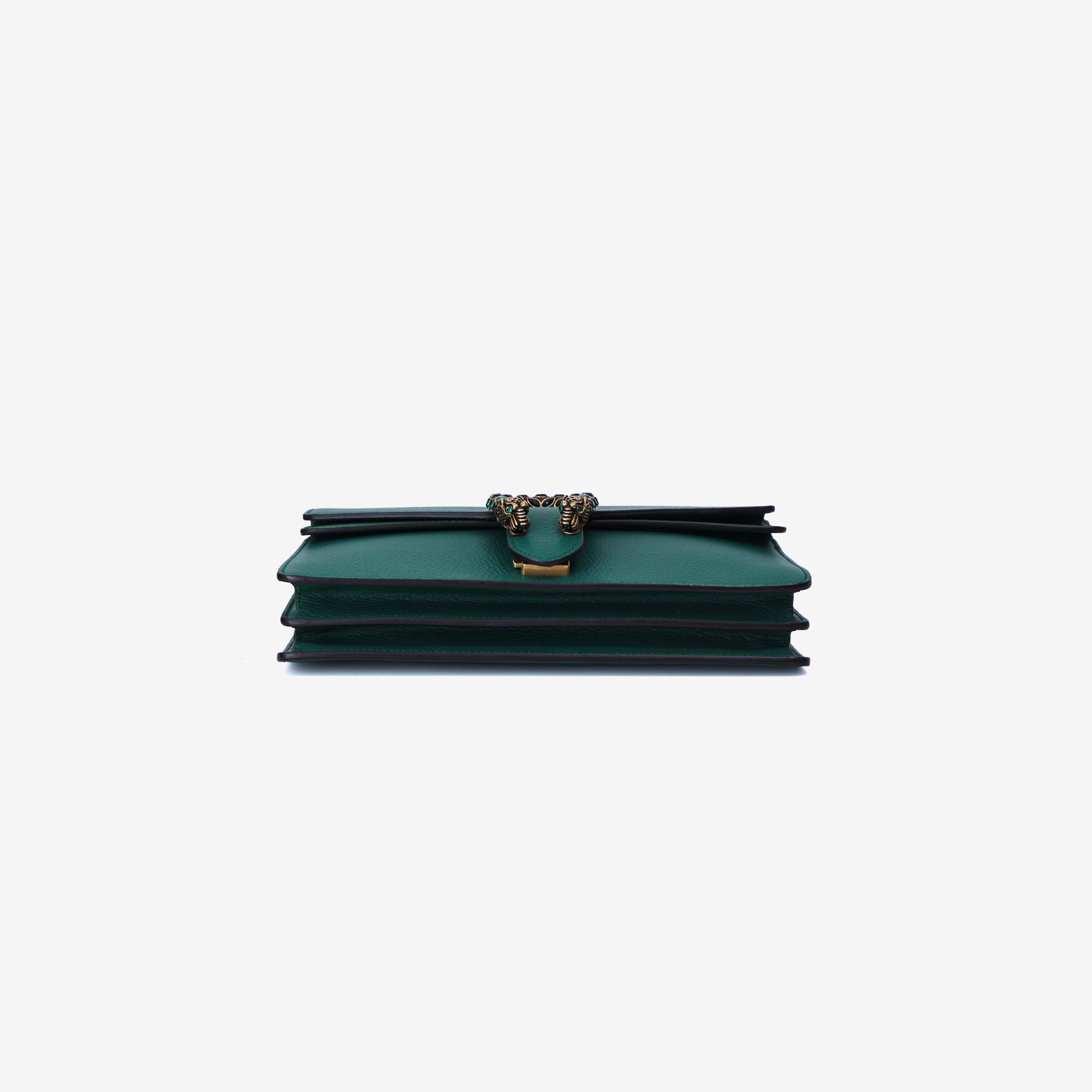 Gucci Dionysus Small Shoulder Bag in Green Grained Calfskin Leather with Silver Hardware bottom view