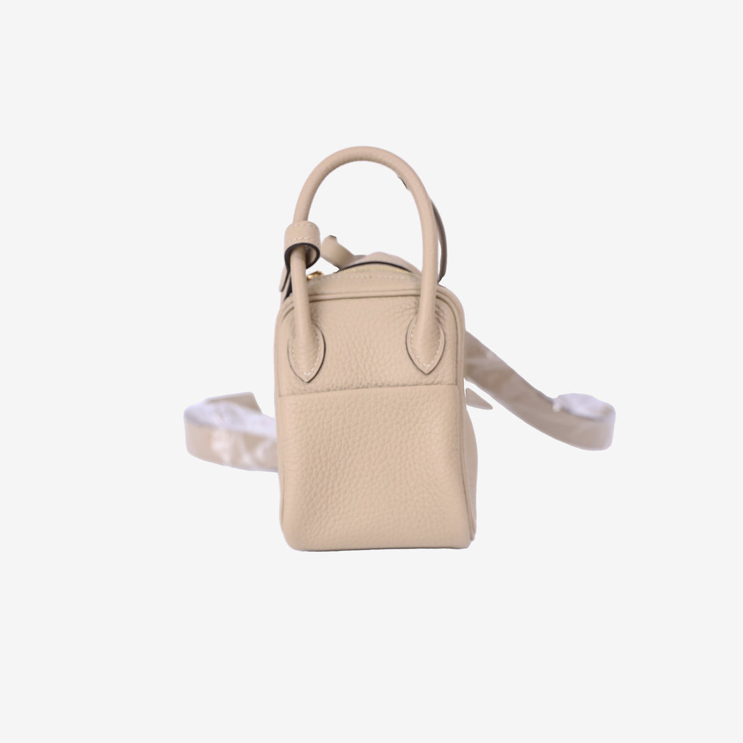 Hermès Mini Lindy in Trench Clemence Leather with Gold Hardware side view
