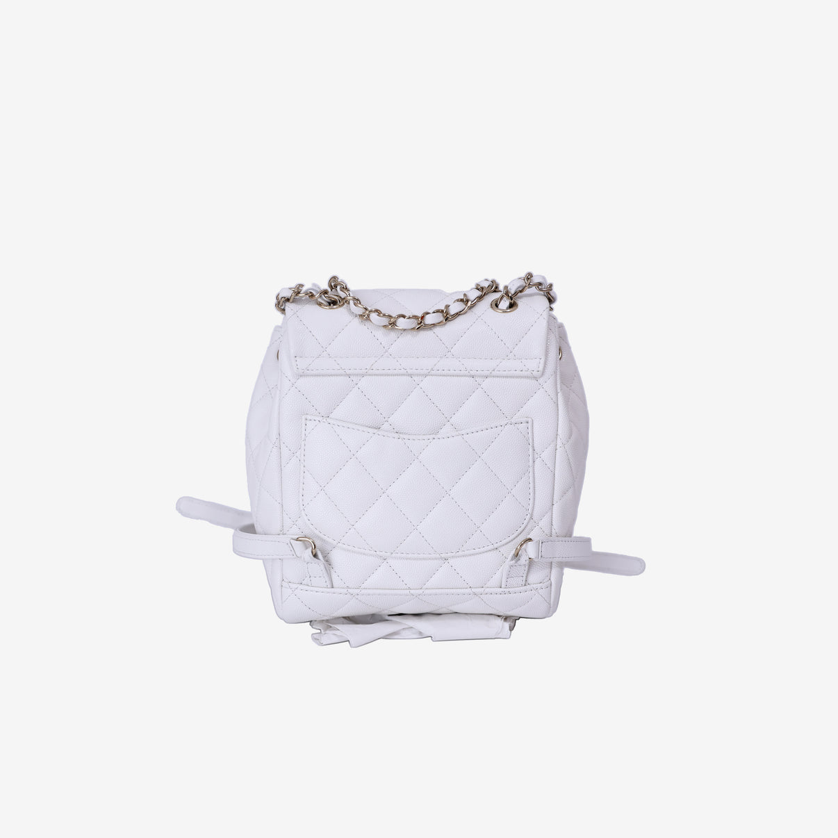 Chanel Urban Spirit Mini Backpack in White Caviar Leather with Silver Hardware back view