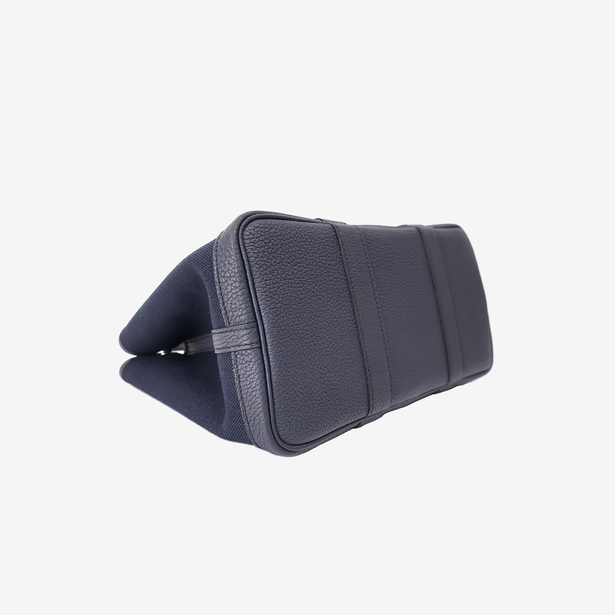 Hermès Garden Party 30 in Bleu Indigo Negonda Leather and Toile Canvas with Palladium Hardware bottom side view